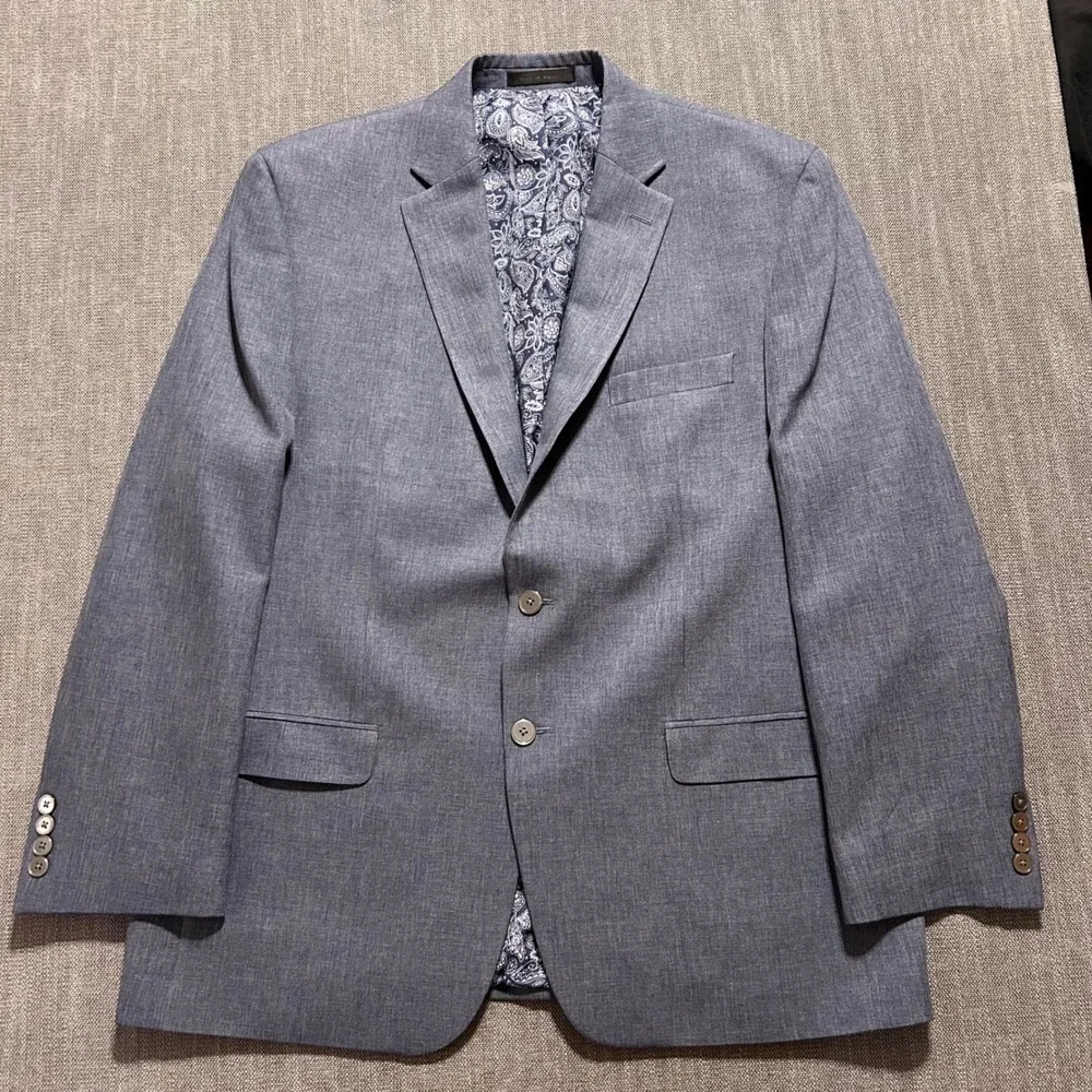 Chaps Blazer Mens 44R Blue Paisley Lined Two Button Sport Coat Jacket